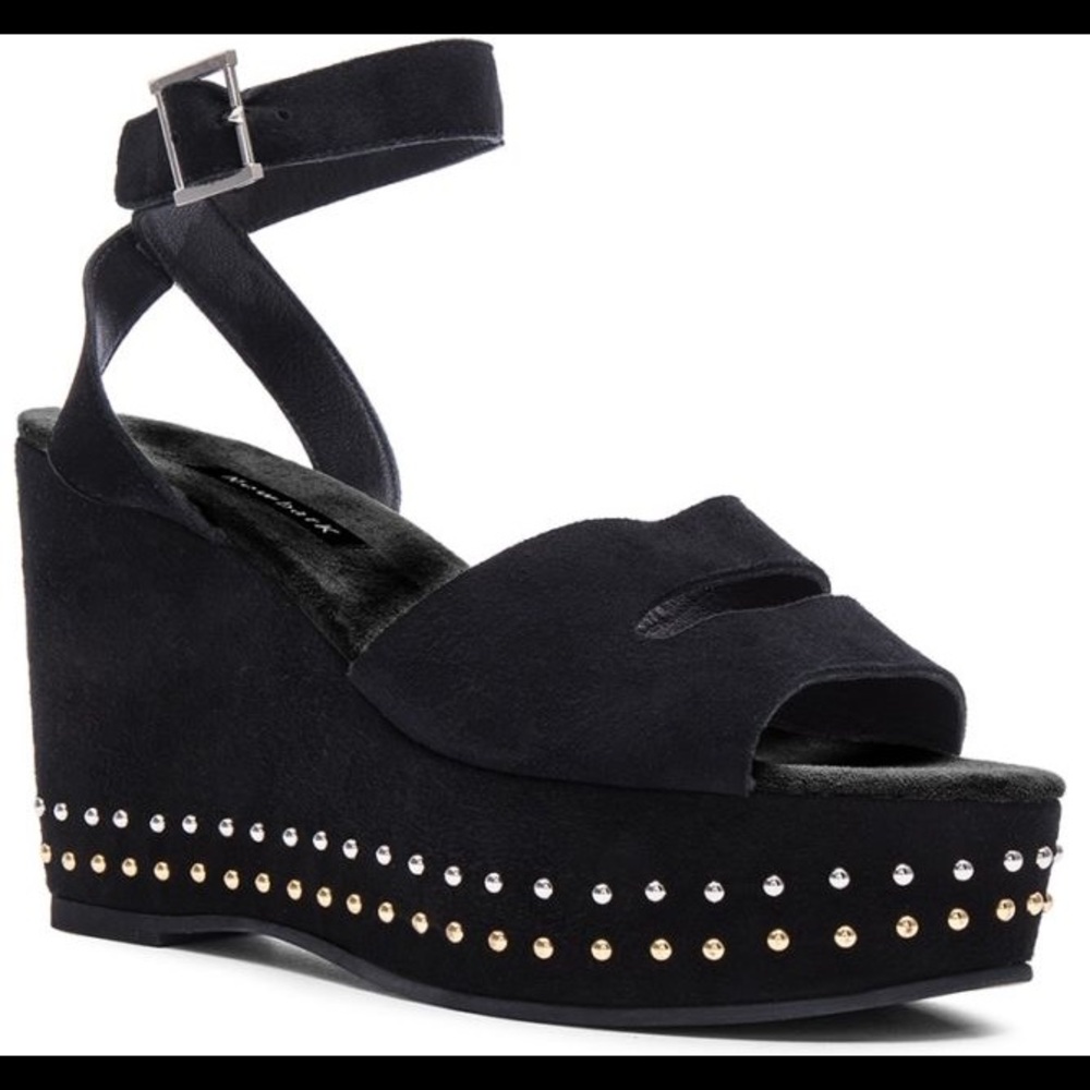 Newbark Black Suede Studded Wedges